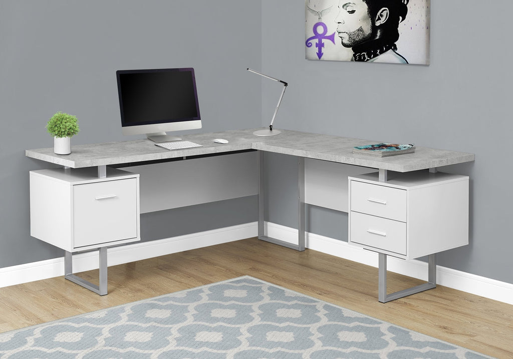 Monarch Specialties I 7307 Computer Desk, Home Office, Corner, Left, Right Set-up, Storage Drawers, 70"l, L Shape, Work, Laptop, Metal, Laminate, Grey, White, Contemporary, Modern - - Mounts For Less