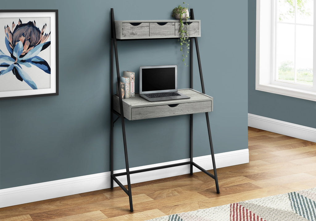 Monarch Specialties I 7331 Computer Desk, Home Office, Laptop, Leaning, Storage Drawers, 32"l, Work, Metal, Laminate, Grey, Black, Contemporary, Modern - - Mounts For Less