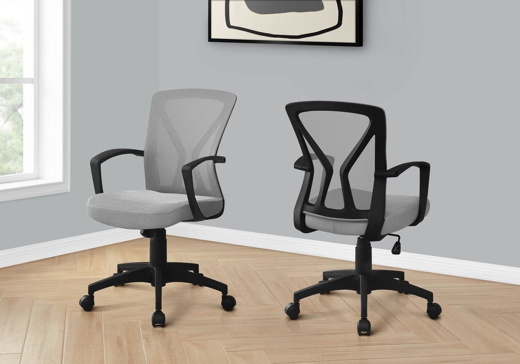 Monarch Specialties I 7340 Office Chair, Adjustable Height, Swivel, Ergonomic, Armrests, Computer Desk, Work, Metal, Fabric, Grey, Black, Contemporary, Modern - - Mounts For Less