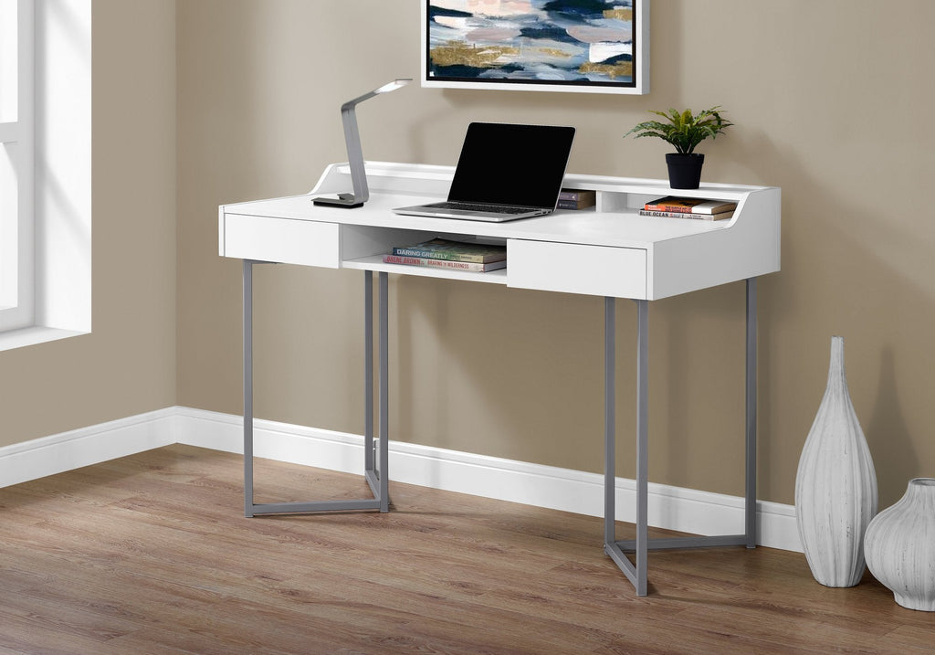 Monarch Specialties I 7361 Computer Desk, Home Office, Laptop, Storage Drawers, 48"l, Work, Metal, Laminate, White, Grey, Contemporary, Modern - - Mounts For Less