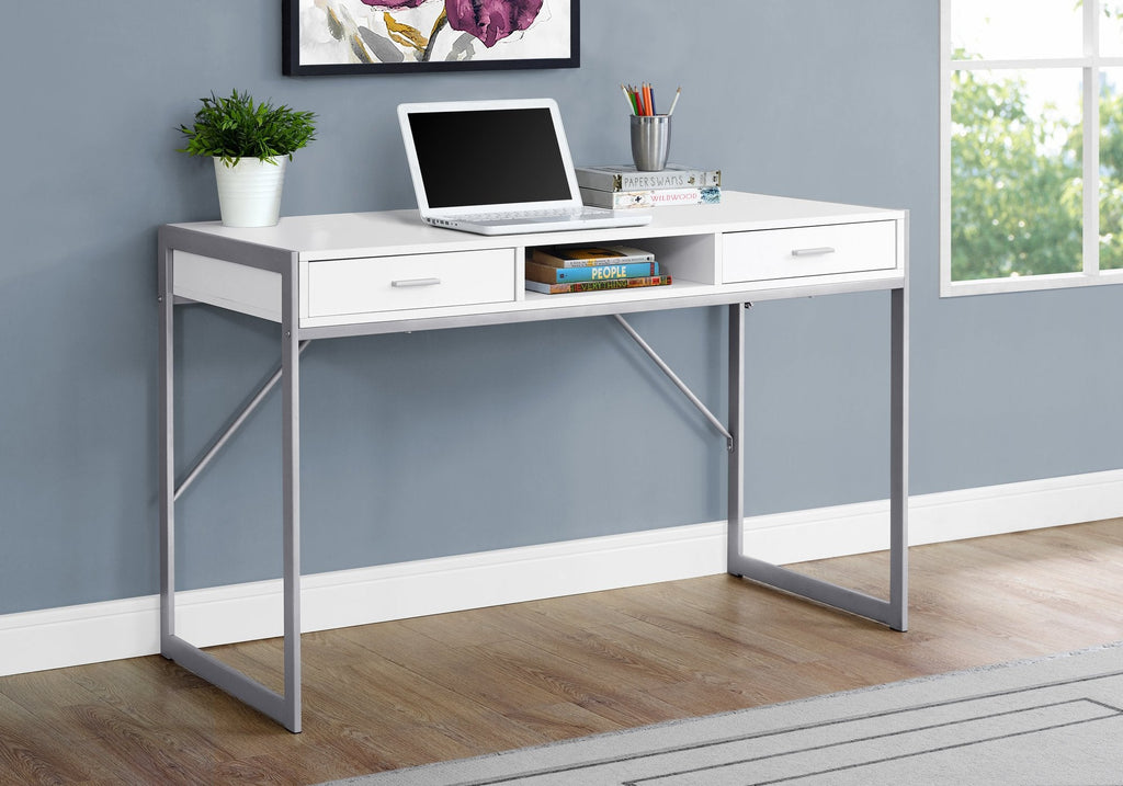 Monarch Specialties I 7364 Computer Desk, Home Office, Laptop, Storage Drawers, 48"l, Work, Metal, Laminate, White, Grey, Contemporary, Modern - - Mounts For Less