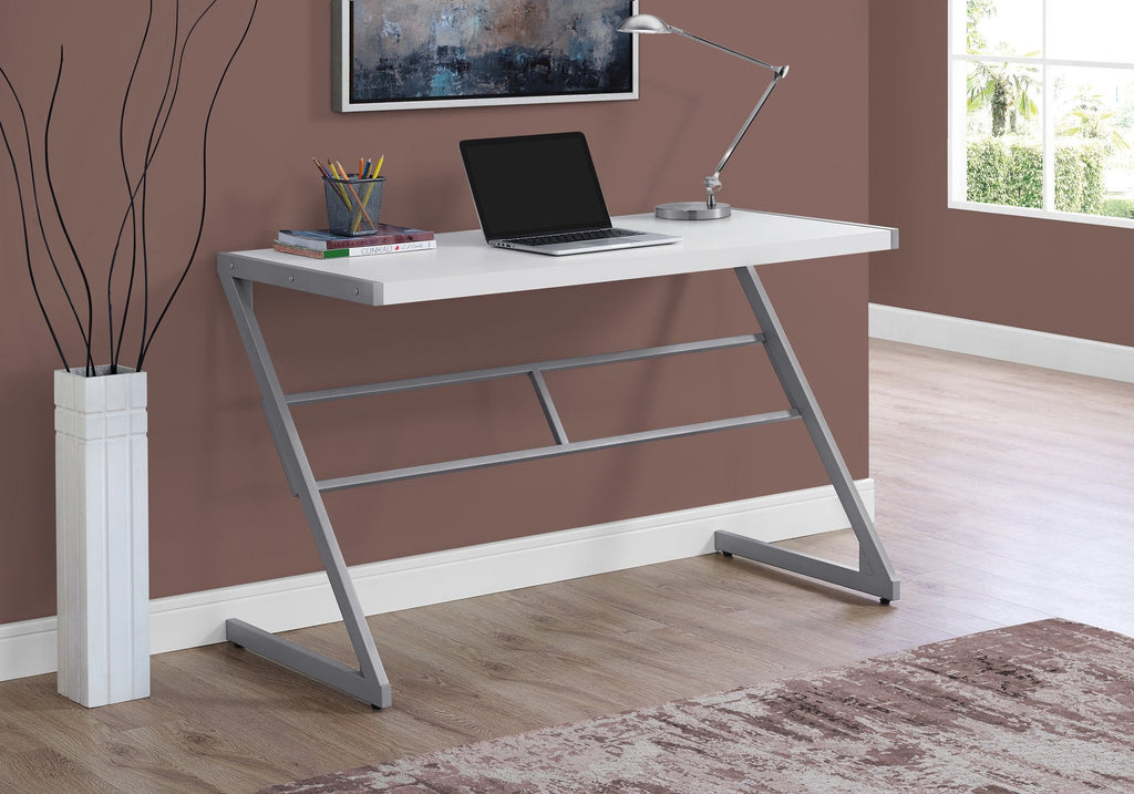 Monarch Specialties I 7372 Computer Desk, Home Office, Laptop, 48"l, Work, Metal, Laminate, White, Grey, Contemporary, Modern - - Mounts For Less