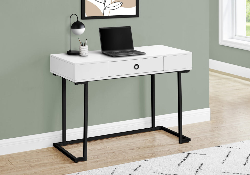 Monarch Specialties I 7385 Computer Desk, Home Office, Laptop, Storage Drawers, 42"l, Work, Metal, Laminate, Glossy White, Black, Contemporary, Modern - - Mounts For Less