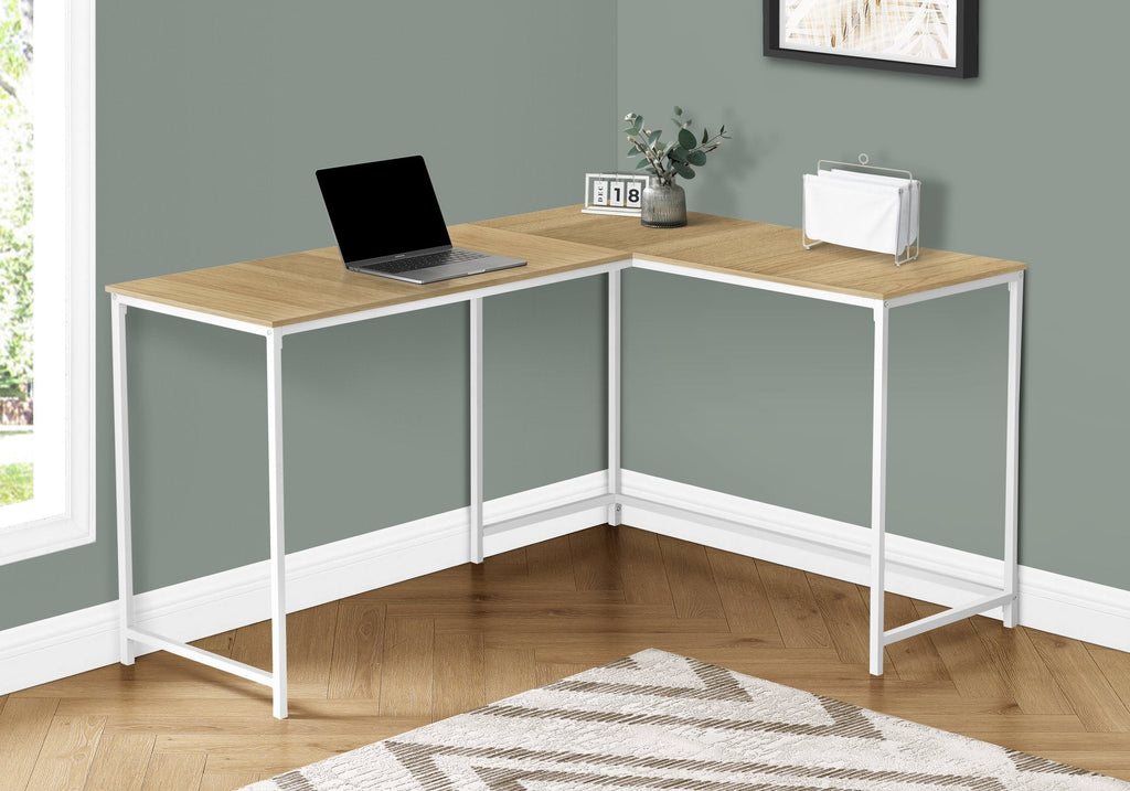 Monarch Specialties I 7397 Computer Desk, Home Office, Corner, 58"l, L Shape, Work, Laptop, Metal, Laminate, Natural, White, Contemporary, Modern - - Mounts For Less