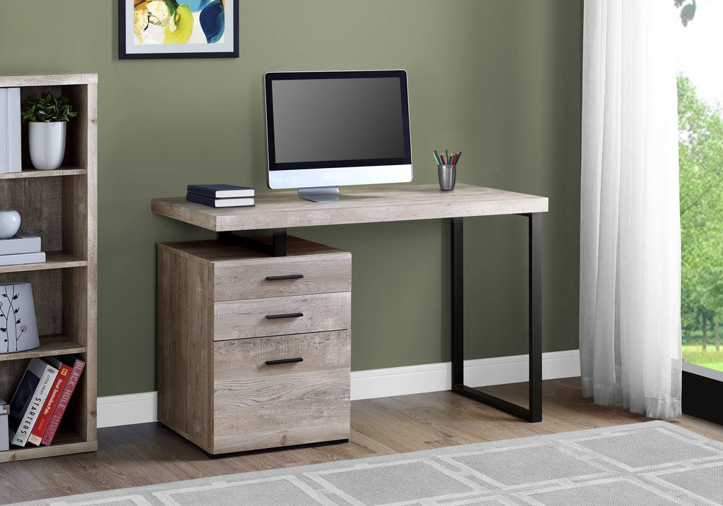 Monarch Specialties I 7410 Computer Desk, Home Office, Laptop, Left, Right Set-up, Storage Drawers, 48"l, Work, Metal, Laminate, Beige, Black, Contemporary, Modern - - Mounts For Less