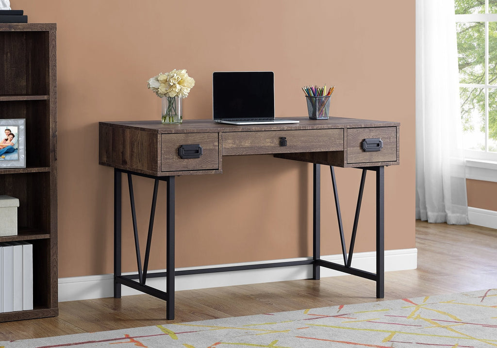 Monarch Specialties I 7412 Computer Desk, Home Office, Laptop, Storage Drawers, 48"l, Work, Metal, Laminate, Brown, Black, Transitional - - Mounts For Less