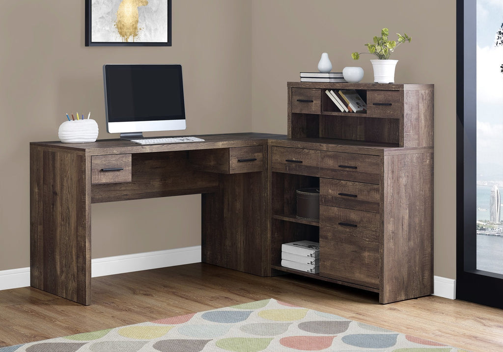 Monarch Specialties I 7427 Computer Desk, Home Office, Corner, Left, Right Set-up, Storage Drawers, L Shape, Work, Laptop, Laminate, Brown, Contemporary, Modern - - Mounts For Less