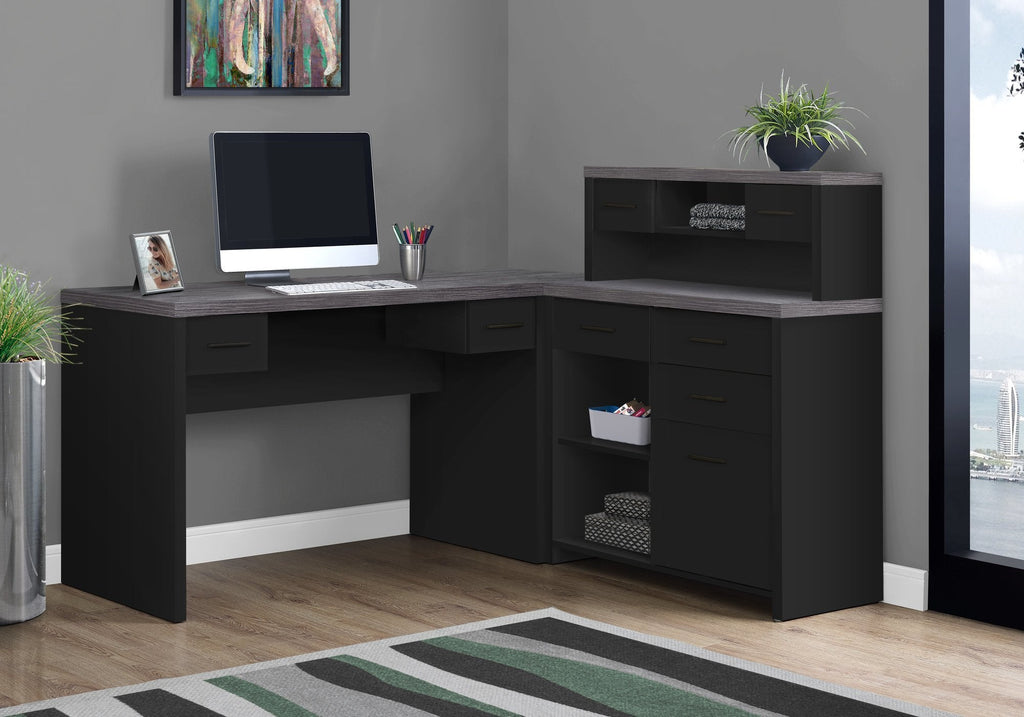 Monarch Specialties I 7430 Computer Desk, Home Office, Corner, Left, Right Set-up, Storage Drawers, L Shape, Work, Laptop, Laminate, Black, Grey, Contemporary, Modern - - Mounts For Less