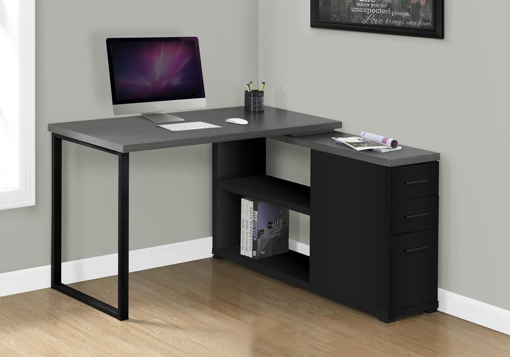 Monarch Specialties I 7433 Computer Desk, Home Office, Corner, Left, Right Set-up, Storage Drawers, L Shape, Work, Laptop, Metal, Laminate, Black, Grey, Contemporary, Modern - - Mounts For Less