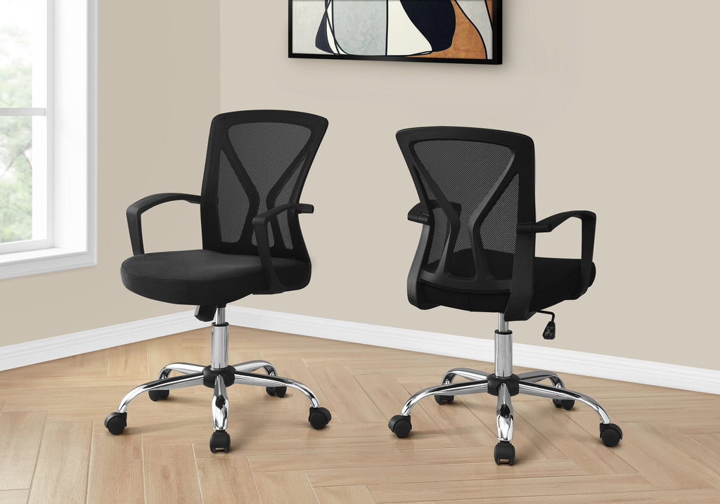 Monarch Specialties I 7460 Office Chair, Adjustable Height, Swivel, Ergonomic, Armrests, Computer Desk, Work, Metal, Fabric, Black, Chrome, Contemporary, Modern - - Mounts For Less