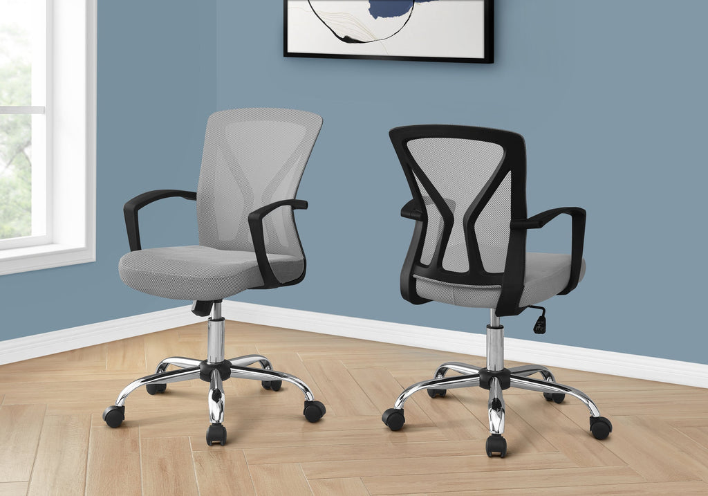 Monarch Specialties I 7461 Office Chair, Adjustable Height, Swivel, Ergonomic, Armrests, Computer Desk, Work, Metal, Fabric, Grey, Chrome, Contemporary, Modern - - Mounts For Less