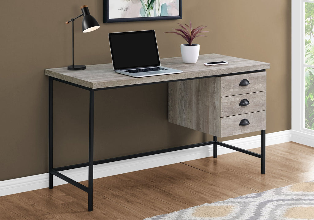 Monarch Specialties I 7487 Computer Desk, Home Office, Laptop, Storage Drawers, 55"l, Work, Metal, Laminate, Beige, Black, Contemporary, Modern - - Mounts For Less