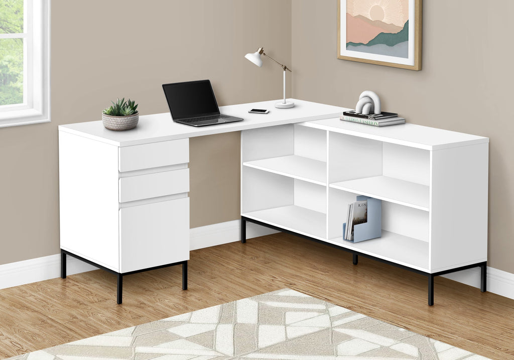 Monarch Specialties I 7494 Computer Desk, Home Office, Corner, Storage Drawers, 60"l, L Shape, Work, Laptop, Metal, Laminate, White, Black, Contemporary, Modern - - Mounts For Less
