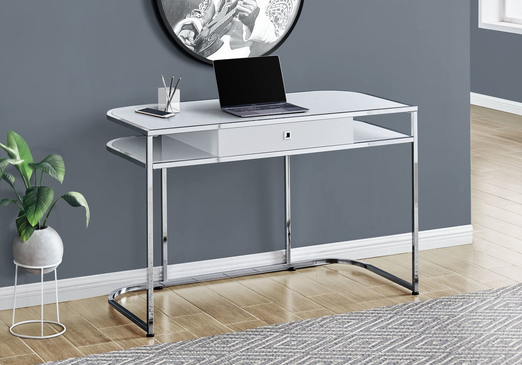 Monarch Specialties I 7520 Computer Desk, Home Office, Laptop, Storage Drawers, 48"l, Work, Metal, Laminate, White, Chrome, Contemporary, Modern - - Mounts For Less