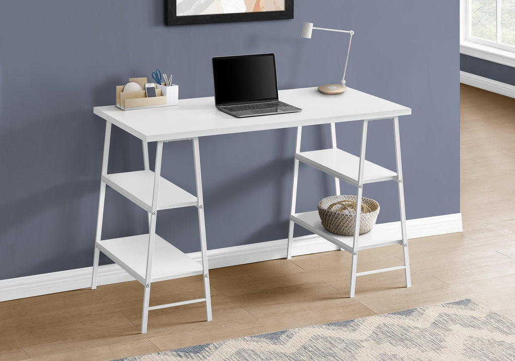 Monarch Specialties I 7521 Computer Desk, Home Office, Laptop, Storage Shelves, 48"l, Work, Metal, Laminate, White, Contemporary, Modern - - Mounts For Less