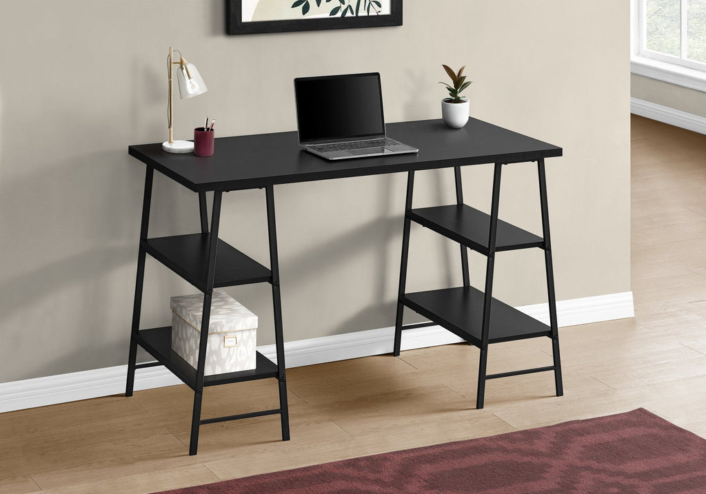 Monarch Specialties I 7522 Computer Desk, Home Office, Laptop, Storage Shelves, 48"l, Work, Metal, Laminate, Black, Contemporary, Modern - - Mounts For Less