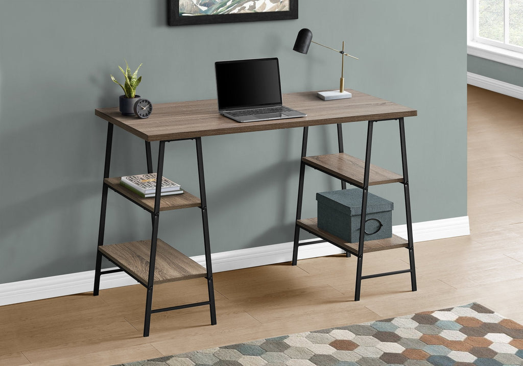 Monarch Specialties I 7523 Computer Desk, Home Office, Laptop, Storage Shelves, 48"l, Work, Metal, Laminate, Brown, Black, Contemporary, Modern - - Mounts For Less