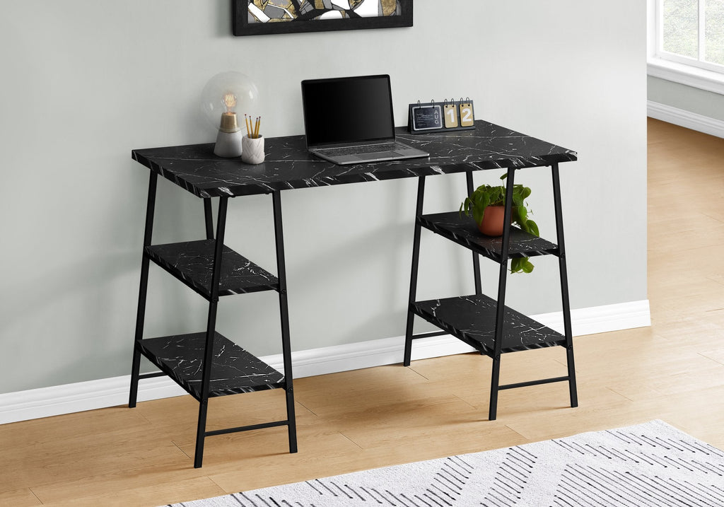Monarch Specialties I 7528 Computer Desk, Home Office, Laptop, Storage Shelves, 48"l, Work, Metal, Laminate, Black Marble Look, Contemporary, Modern - - Mounts For Less