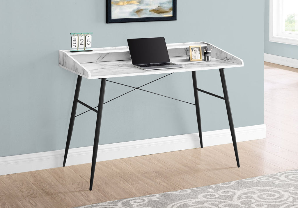 Monarch Specialties I 7539 Computer Desk, Home Office, Laptop, Storage Shelves, 48"l, Work, Metal, Laminate, White Marble Look, Black, Contemporary, Modern - - Mounts For Less