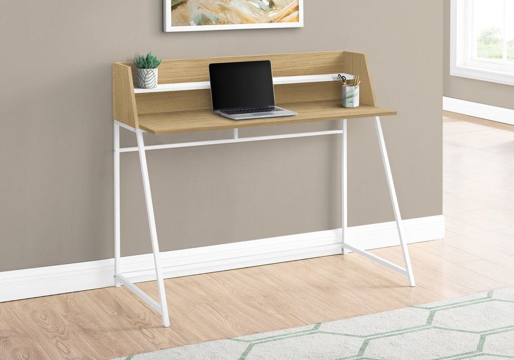 Monarch Specialties I 7543 Computer Desk, Home Office, Laptop, Storage Shelves, 48"l, Work, Metal, Laminate, Natural, White, Contemporary, Modern - - Mounts For Less