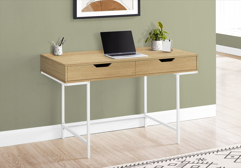 Monarch Specialties I 7569 Computer Desk, Home Office, Laptop, Storage Drawers, 48"l, Work, Metal, Laminate, Natural, White, Contemporary, Modern - - Mounts For Less