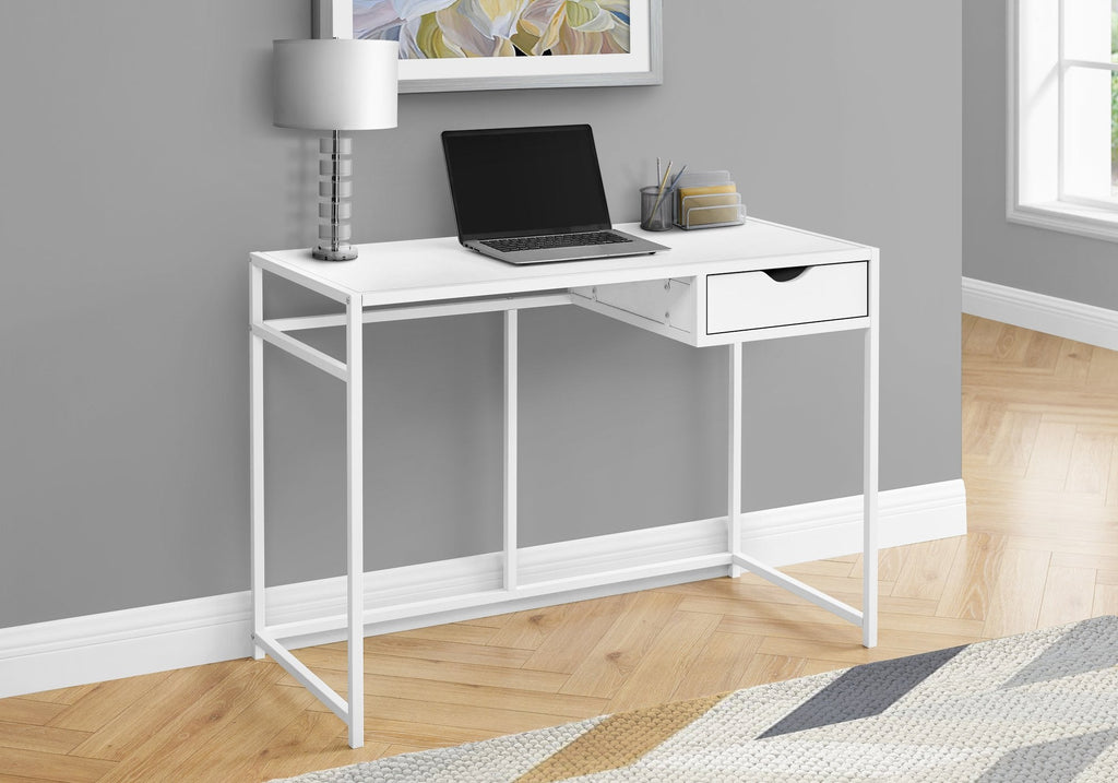 Monarch Specialties I 7570 Computer Desk, Home Office, Laptop, Storage Drawer, 42"l, Work, Metal, Laminate, White, Contemporary, Modern - - Mounts For Less