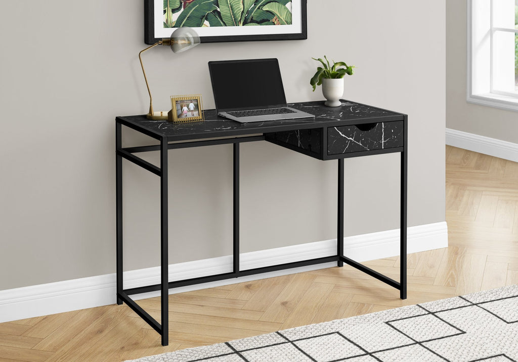 Monarch Specialties I 7572 Computer Desk, Home Office, Laptop, Storage Drawer, 42"l, Work, Metal, Laminate, Black Marble Look, Contemporary, Modern - - Mounts For Less