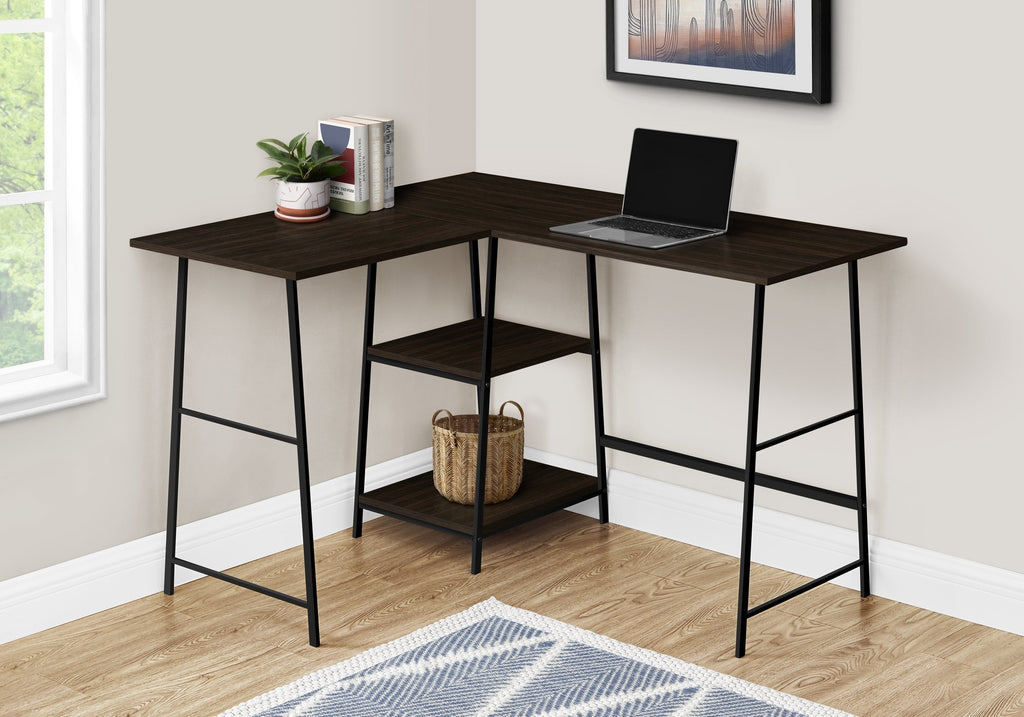 Monarch Specialties I 7590 Computer Desk, Home Office, Corner, Storage Shelves, 48"l, L Shape, Work, Laptop, Metal, Laminate, Brown, Black, Contemporary, Modern - - Mounts For Less