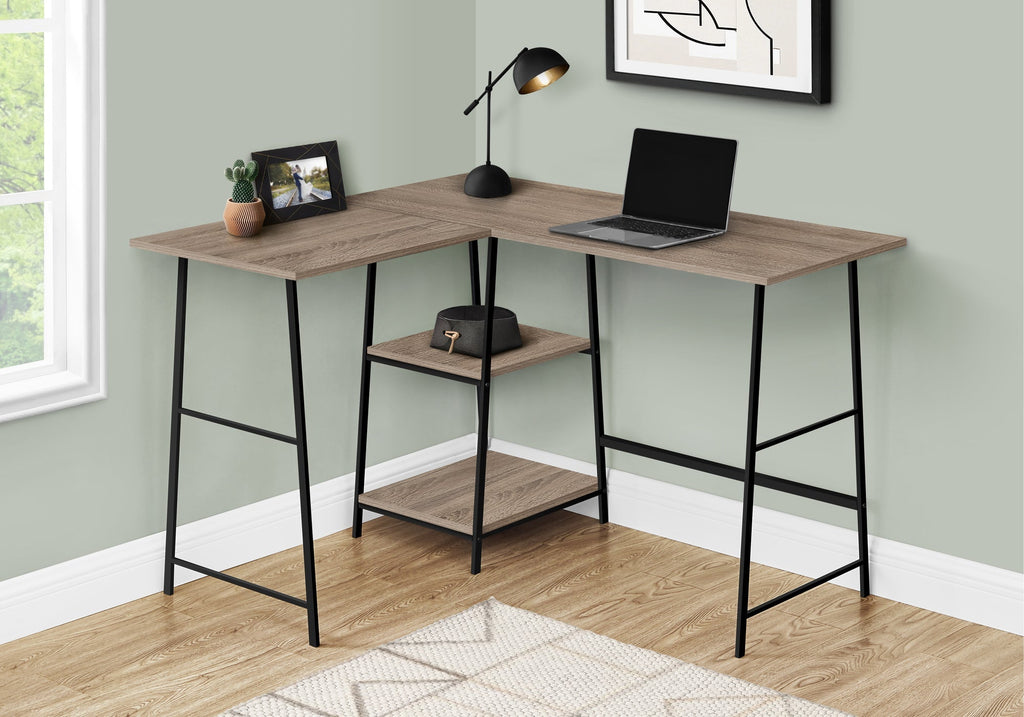 Monarch Specialties I 7592 Computer Desk, Home Office, Corner, Storage Shelves, 48"l, L Shape, Work, Laptop, Metal, Laminate, Brown, Black, Contemporary, Modern - - Mounts For Less