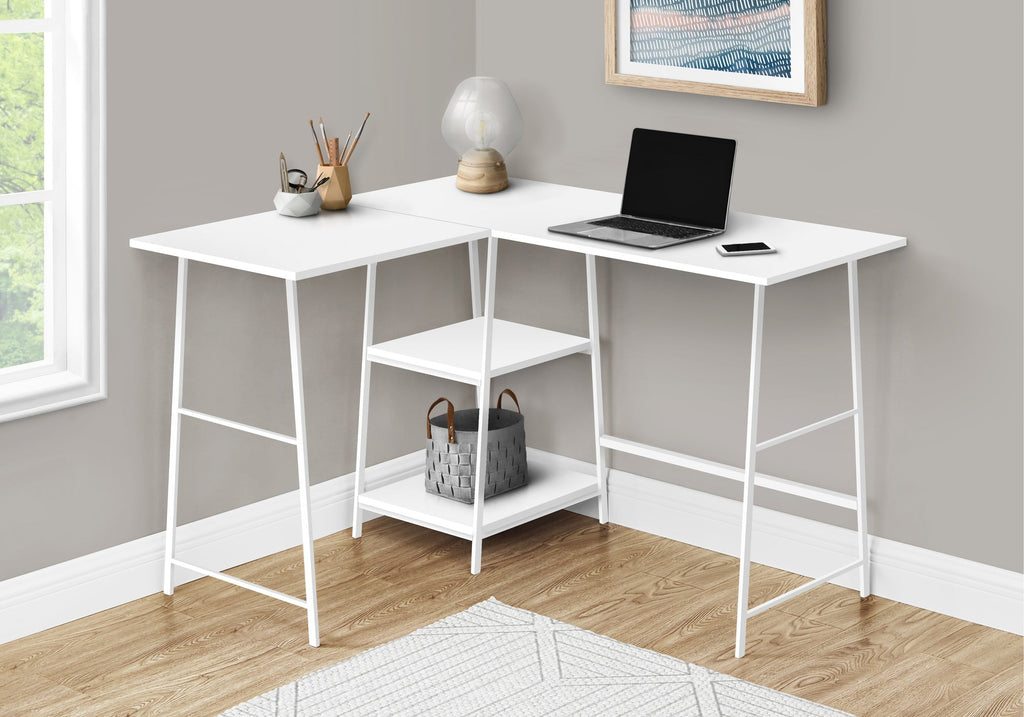 Monarch Specialties I 7596 Computer Desk, Home Office, Corner, Storage Shelves, 48"l, L Shape, Work, Laptop, Metal, Laminate, White, Contemporary, Modern - - Mounts For Less