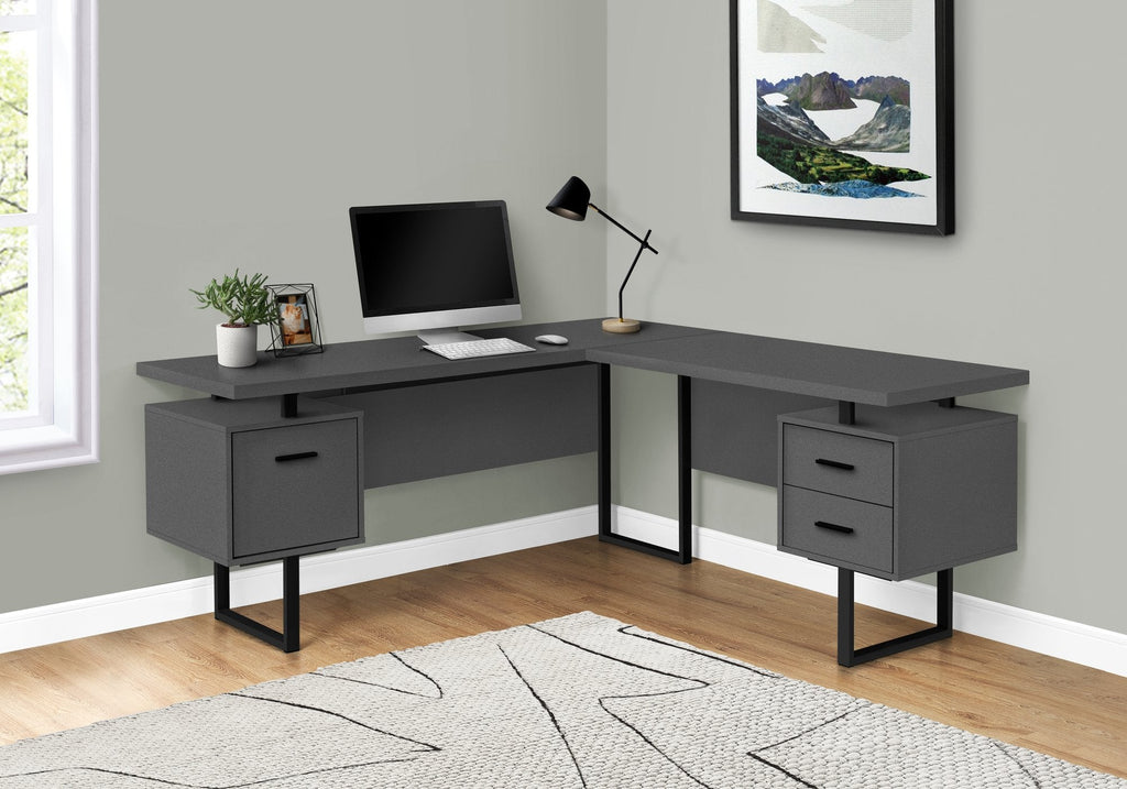 Monarch Specialties I 7615 Computer Desk, Home Office, Corner, Left, Right Set-up, Storage Drawers, 70"l, L Shape, Work, Laptop, Metal, Laminate, Grey, Black, Contemporary, Modern - - Mounts For Less
