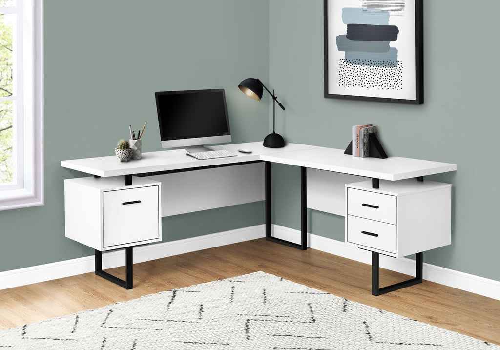 Monarch Specialties I 7616 Computer Desk, Home Office, Corner, Left, Right Set-up, Storage Drawers, 70"l, L Shape, Work, Laptop, Metal, Laminate, White, Black, Contemporary, Modern - - Mounts For Less