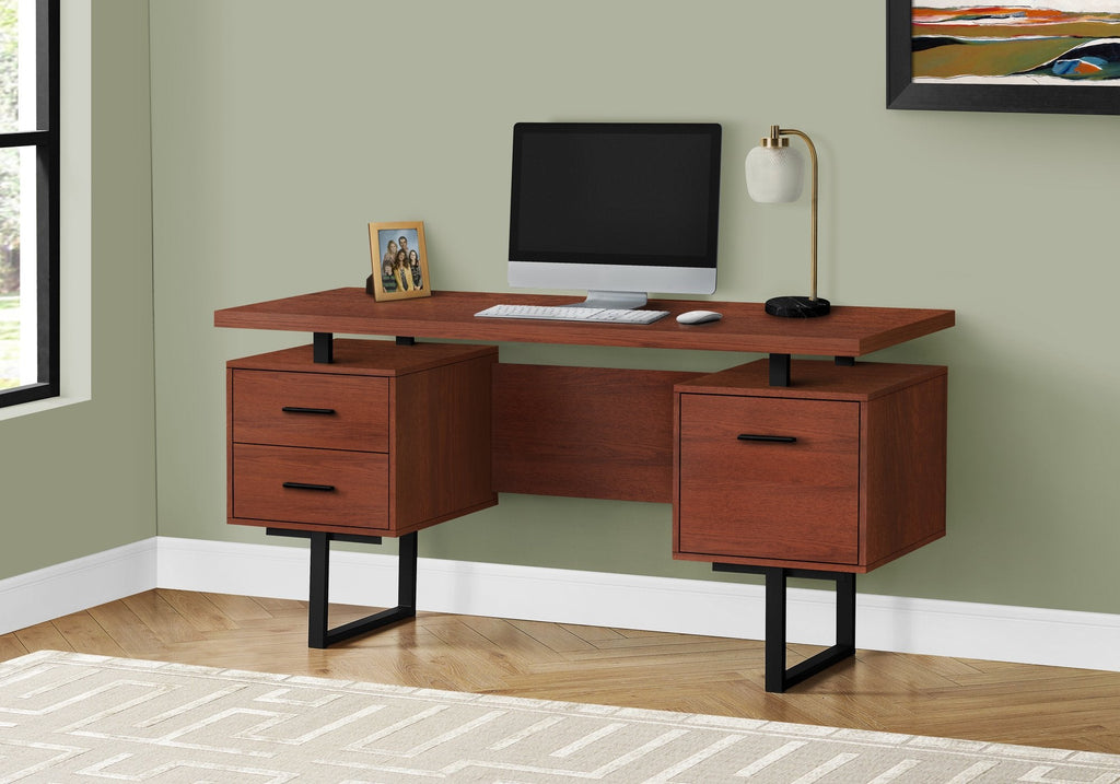 Monarch Specialties I 7626 Computer Desk, Home Office, Laptop, Left, Right Set-up, Storage Drawers, 60"l, Work, Metal, Laminate, Brown, Black, Contemporary, Modern - - Mounts For Less