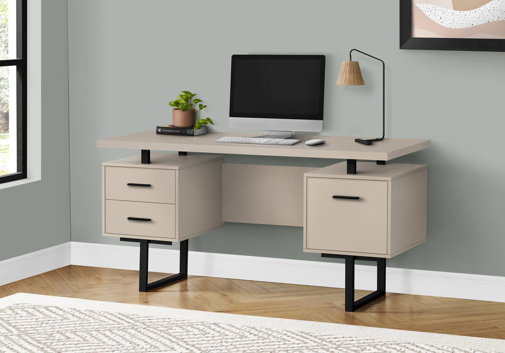 Monarch Specialties I 7629 Computer Desk, Home Office, Laptop, Left, Right Set-up, Storage Drawers, 60"l, Work, Metal, Laminate, Beige, Black, Contemporary, Modern - - Mounts For Less