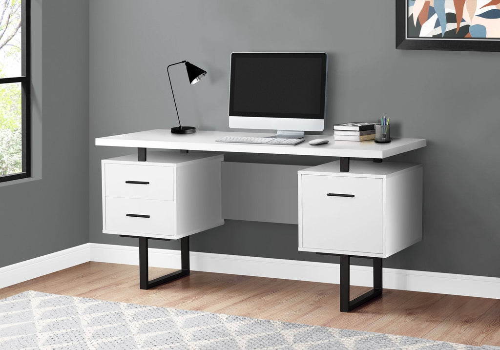 Monarch Specialties I 7631 Computer Desk, Home Office, Laptop, Left, Right Set-up, Storage Drawers, 60"l, Work, Metal, Laminate, White, Black, Contemporary, Modern - - Mounts For Less