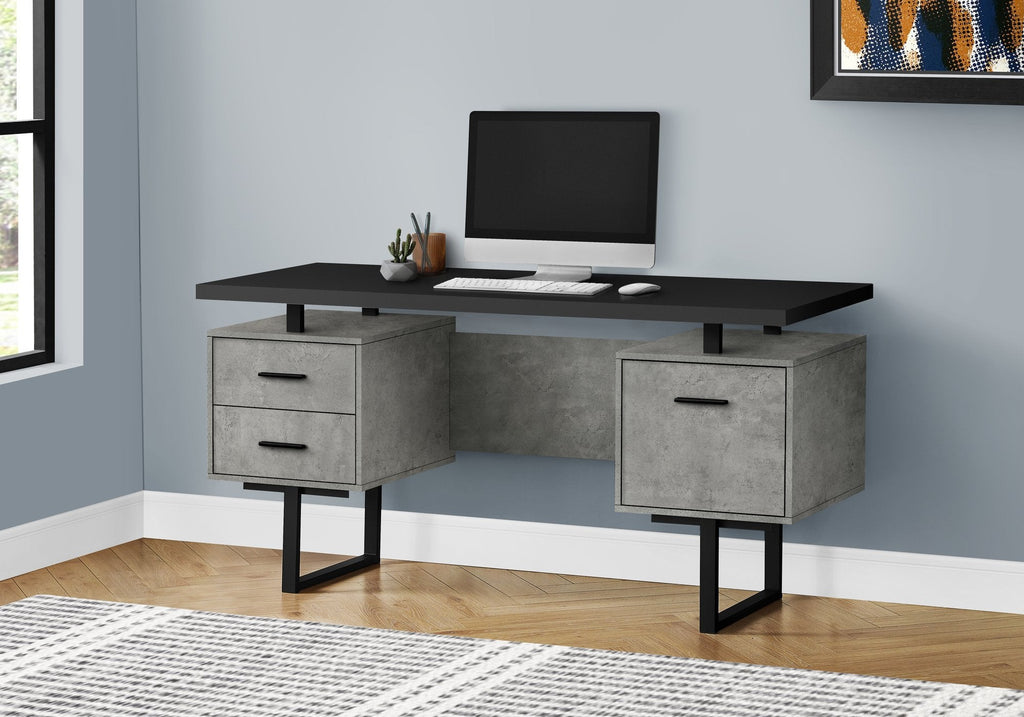 Monarch Specialties I 7632 Computer Desk, Home Office, Laptop, Left, Right Set-up, Storage Drawers, 60"l, Work, Metal, Laminate, Grey, Black, Contemporary, Modern - - Mounts For Less
