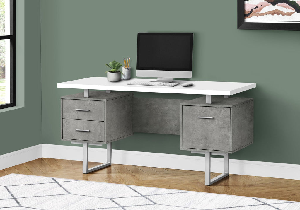 Monarch Specialties I 7633 Computer Desk, Home Office, Laptop, Left, Right Set-up, Storage Drawers, 60"l, Work, Metal, Laminate, Grey, White, Contemporary, Modern - - Mounts For Less