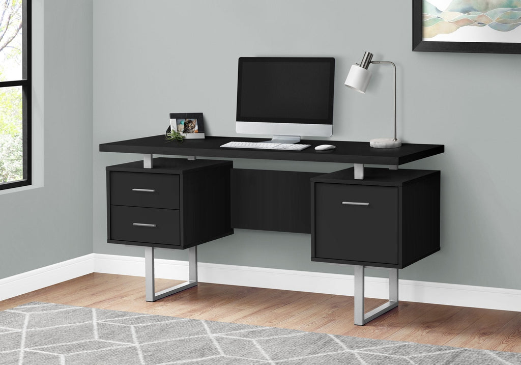 Monarch Specialties I 7634 Computer Desk, Home Office, Laptop, Left, Right Set-up, Storage Drawers, 60"l, Work, Metal, Laminate, Black, Grey, Contemporary, Modern - - Mounts For Less