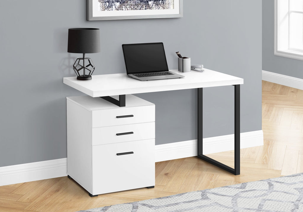 Monarch Specialties I 7646 Computer Desk, Home Office, Laptop, Left, Right Set-up, Storage Drawers, 48"l, Work, Metal, Laminate, White, Black, Contemporary, Modern - - Mounts For Less