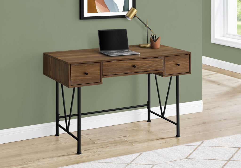 Monarch Specialties I 7670 Computer Desk, Home Office, Laptop, Storage Drawers, 48"l, Work, Metal, Laminate, Walnut, Black, Transitional - - Mounts For Less
