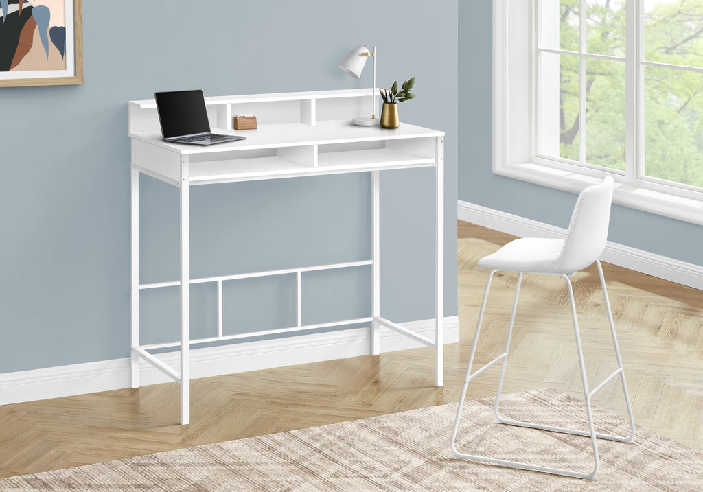 Monarch Specialties I 7701 Computer Desk, Home Office, Standing, Storage Shelves, 48"l, Work, Laptop, Metal, Laminate, White, Contemporary, Modern - - Mounts For Less