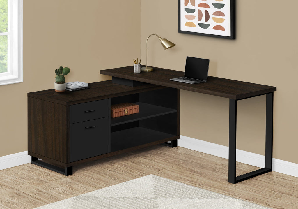 Monarch Specialties I 7710 Computer Desk, Home Office, Corner, Storage Drawers, 72"l, L Shape, Work, Laptop, Metal, Laminate, Brown, Black, Contemporary, Modern - - Mounts For Less
