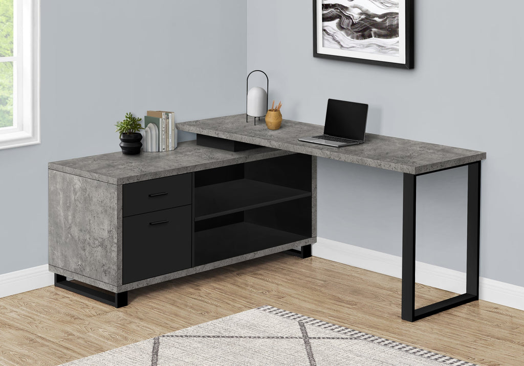 Monarch Specialties I 7714 Computer Desk, Home Office, Corner, Storage Drawers, 72"l, L Shape, Work, Laptop, Metal, Laminate, Grey, Black, Contemporary, Modern - - Mounts For Less