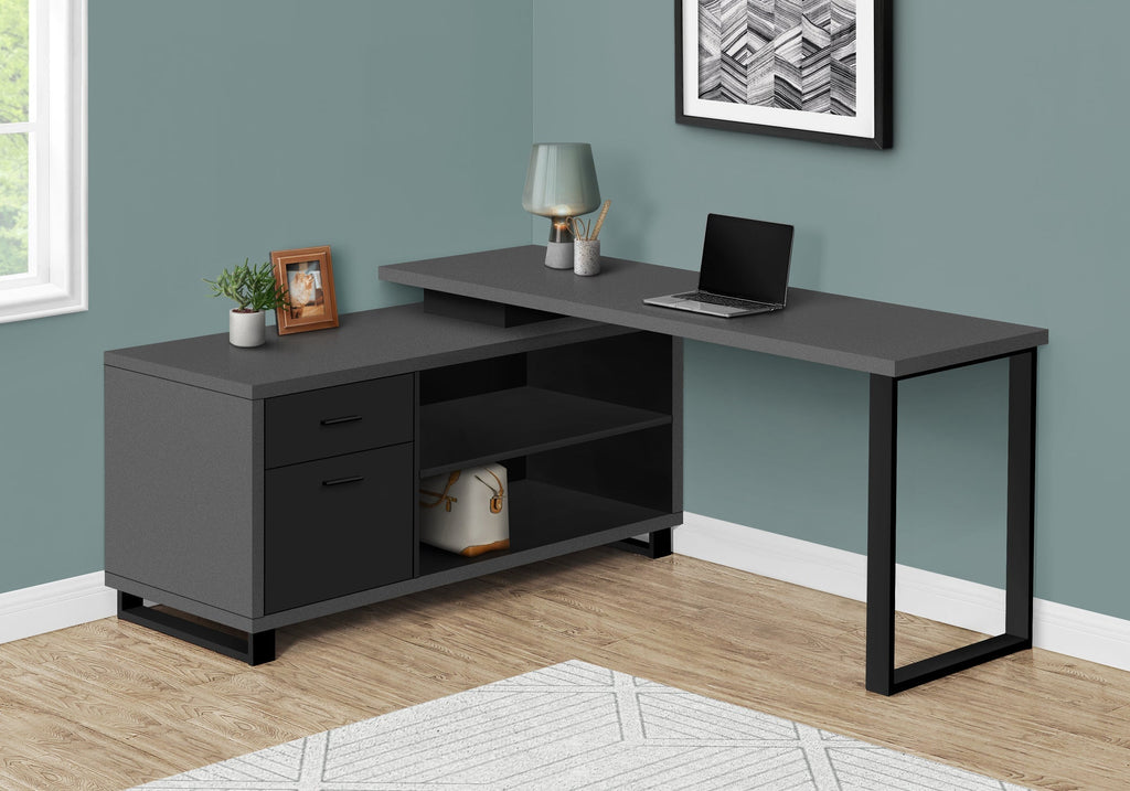 Monarch Specialties I 7715 Computer Desk, Home Office, Corner, Storage Drawers, 72"l, L Shape, Work, Laptop, Metal, Laminate, Grey, Black, Contemporary, Modern - - Mounts For Less