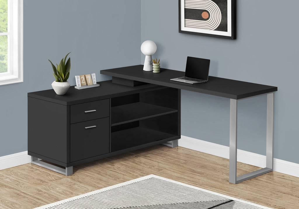 Monarch Specialties I 7717 Computer Desk, Home Office, Corner, Storage Drawers, 72"l, L Shape, Work, Laptop, Metal, Laminate, Black, Grey, Contemporary, Modern - - Mounts For Less