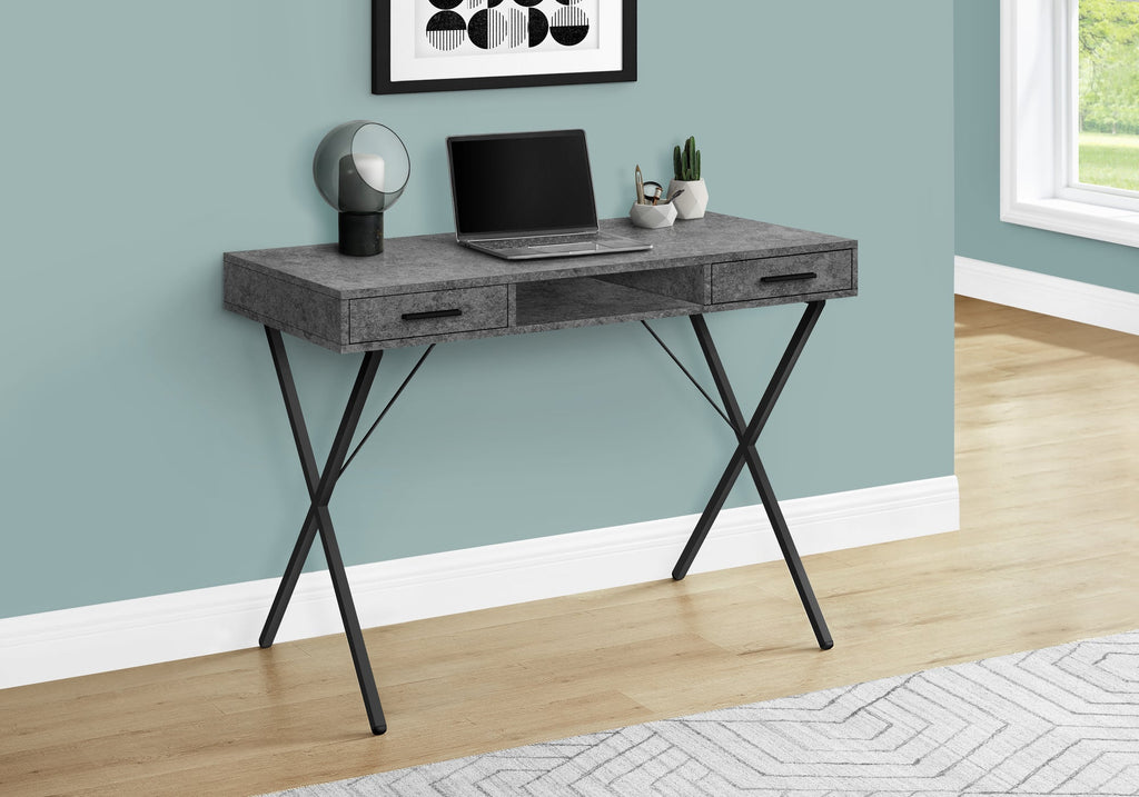 Monarch Specialties I 7795 Computer Desk, Home Office, Laptop, Left, Right Set-up, Storage Drawers, 42"l, Work, Metal, Laminate, Grey, Black, Contemporary, Modern - - Mounts For Less
