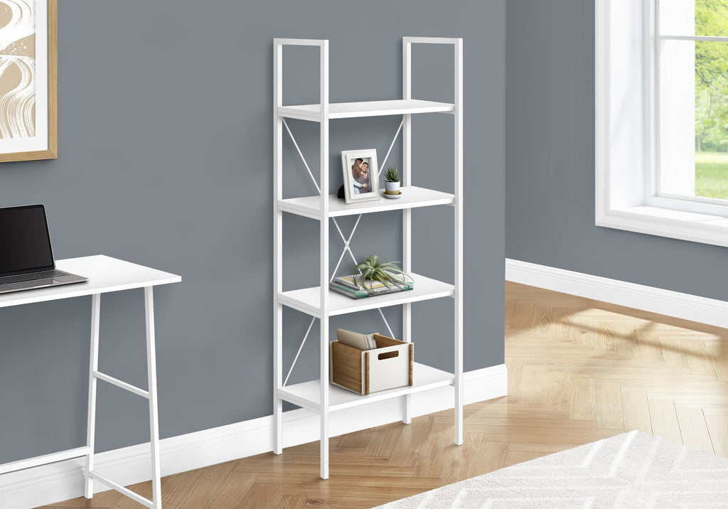 Monarch Specialties I 7801 Bookshelf, Bookcase, 4 Tier, 48"h, Office, Bedroom, Metal, Laminate, White, Contemporary, Modern - - Mounts For Less