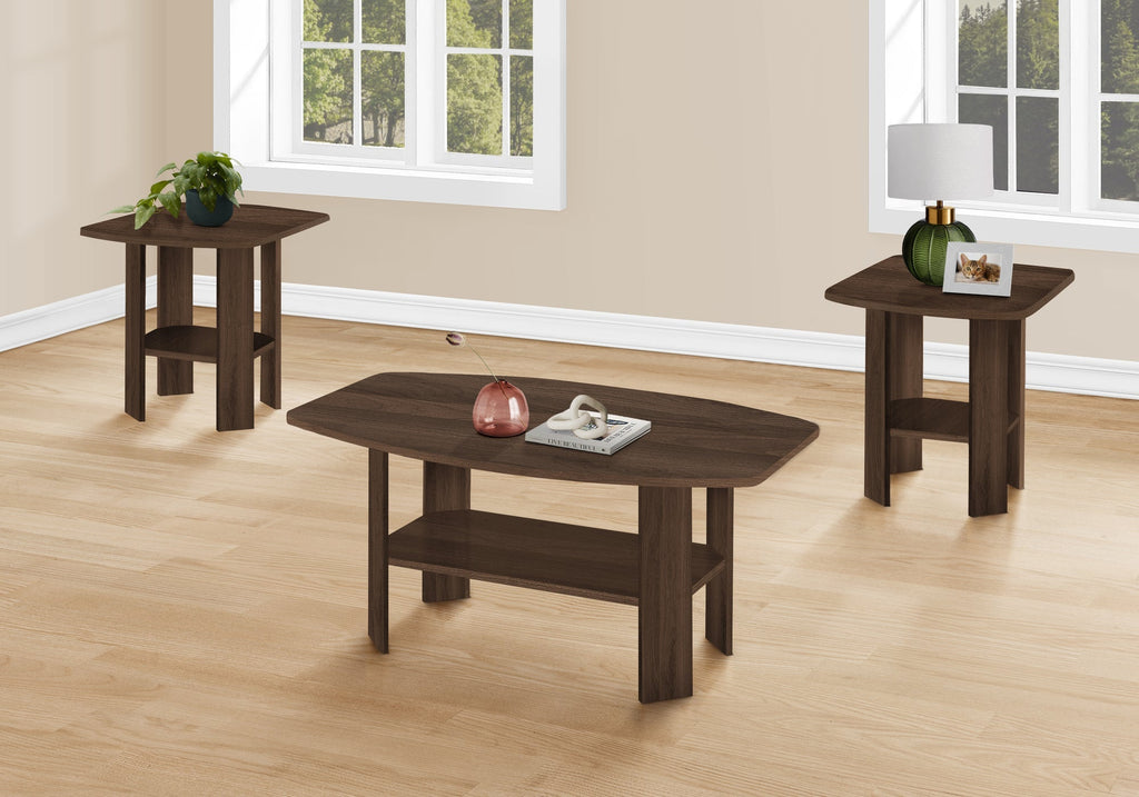 Monarch Specialties I 7872P Table Set, 3pcs Set, Coffee, End, Side, Accent, Living Room, Laminate, Walnut, Transitional - - Mounts For Less