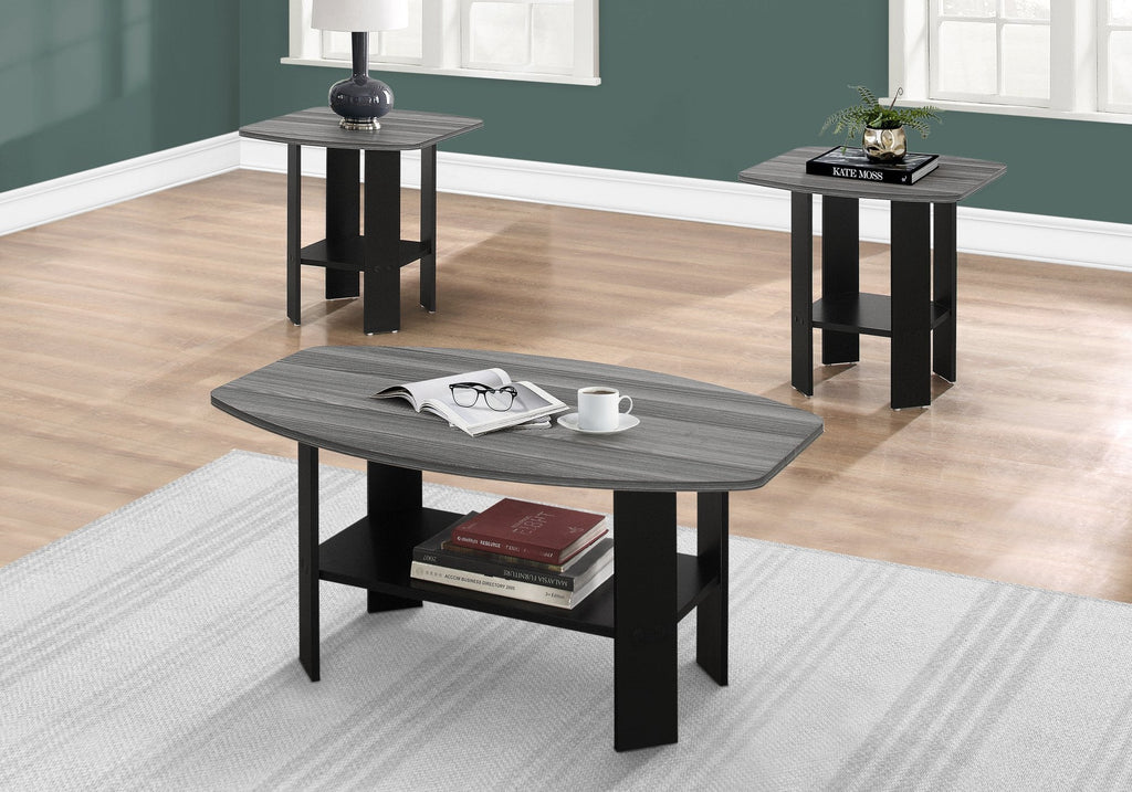 Monarch Specialties I 7928P Table Set, 3pcs Set, Coffee, End, Side, Accent, Living Room, Laminate, Black, Grey, Transitional - - Mounts For Less