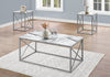 Monarch Specialties I 7953P Table Set, 3pcs Set, Coffee, End, Side, Accent, Living Room, Metal, Laminate, White Marble Look, Grey, Contemporary, Modern - - Mounts For Less